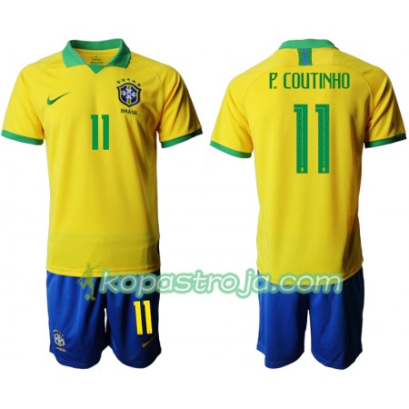 Billiga Fotbollströjor Brasilien P. COUTINHO 11 Barn Hemma tröja Copa América 2019 Kortärmad